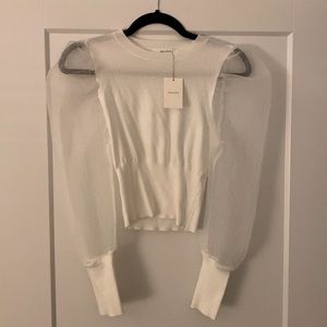 White sweater sheer sleeves